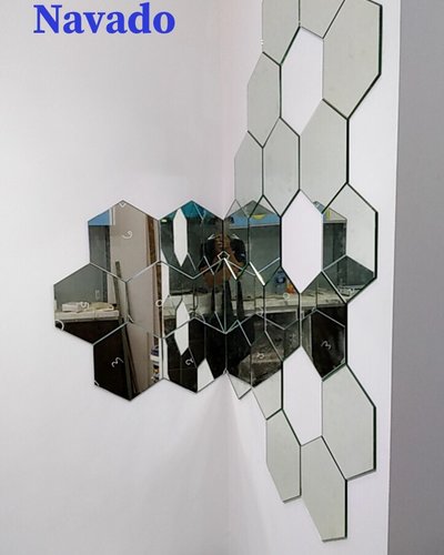 Gương trang trí bàn ăn ghép tường nghệ thuật lục giác