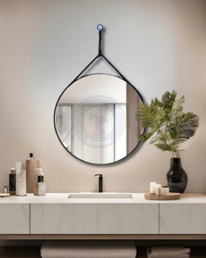 Gương tròn treo dây phòng tắm decor