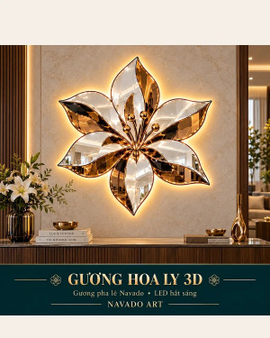 Gương phòng khách nghệ thuật Hoa Ly 3D