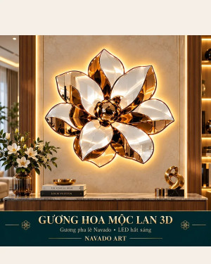 Gương phòng khách nghệ thuật Hoa Mộc Lan 3D