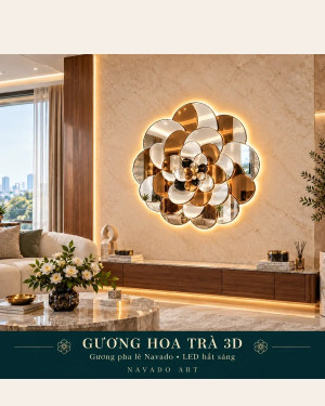 Gương phòng khách nghệ thuật Hoa Trà 3D