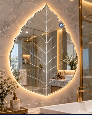 Gương lá Bồ Đề có gân 60x80 phòng tắm
