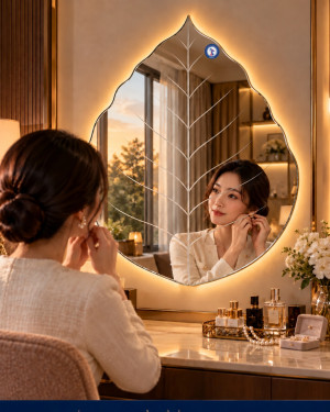 Gương lá Bồ Đề có gân 60x80 trang điểm