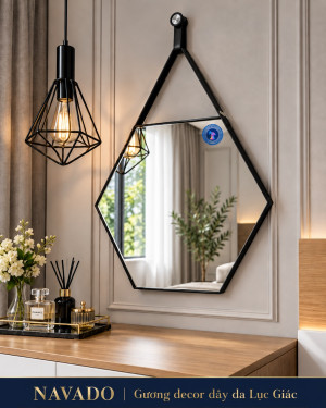 Gương lục giác treo dây da 50cm