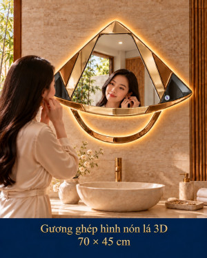 Gương ghép hình nón lá 3D 70x45 phòng tắm