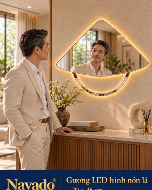 Gương LED hình nón lá 70x45 phòng khách
