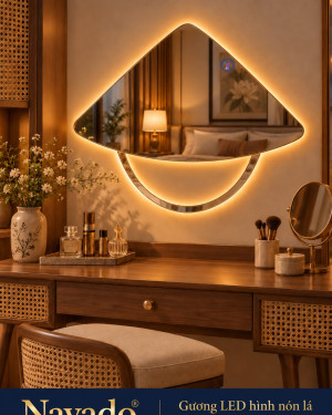 Gương LED hình nón lá 70x45 trang điểm