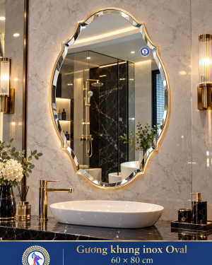 Gương khung inox Oval 60x80 phòng tắm