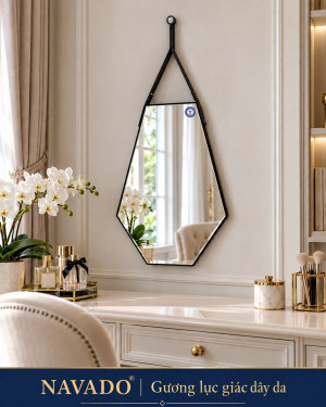 Gương lục giác dây da 35x55 trang điểm