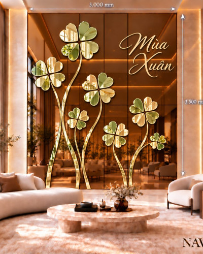 Gương ghép tường Mùa Xuân cỏ bốn lá