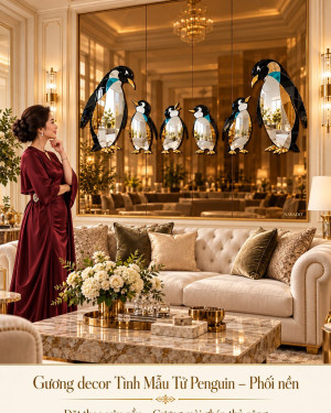 Gương decor Tình Mẫu Tử Penguin