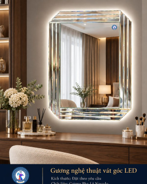 Gương trang điểm LED vát góc khung sáng