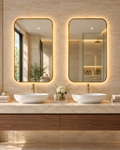 Bộ 2 gương khung inox vàng gold cho 2 lavabo