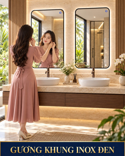 Bộ 2 gương khung inox đen cho 2 lavabo
