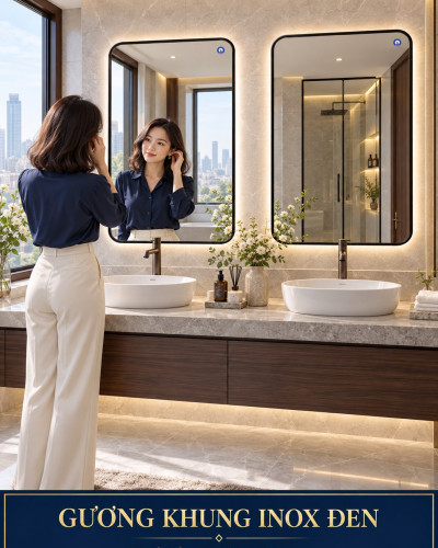 Bộ 2 gương khung inox đen cho 2 lavabo