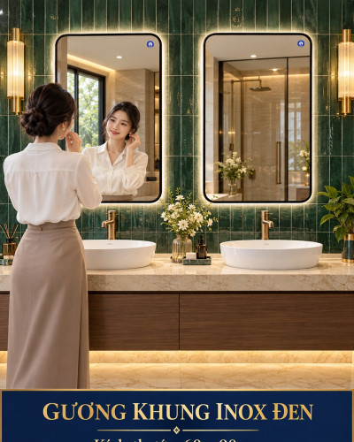 Bộ 2 gương khung inox đen cho 2 lavabo