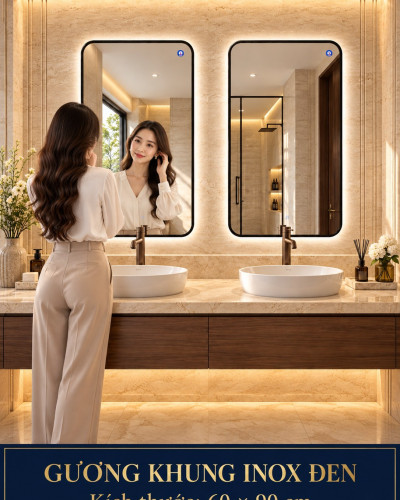Bộ 2 gương khung inox đen cho 2 lavabo