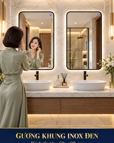 Bộ 2 gương khung inox đen cho 2 lavabo
