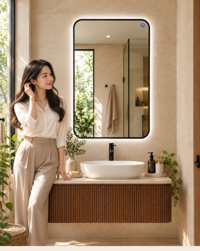Gương khung inox đen 60 × 90 cm – 1 gương cho 1 lavabo