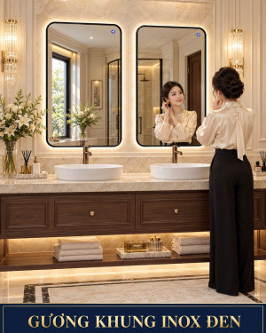 Bộ 2 gương khung inox đen cho 2 lavabo