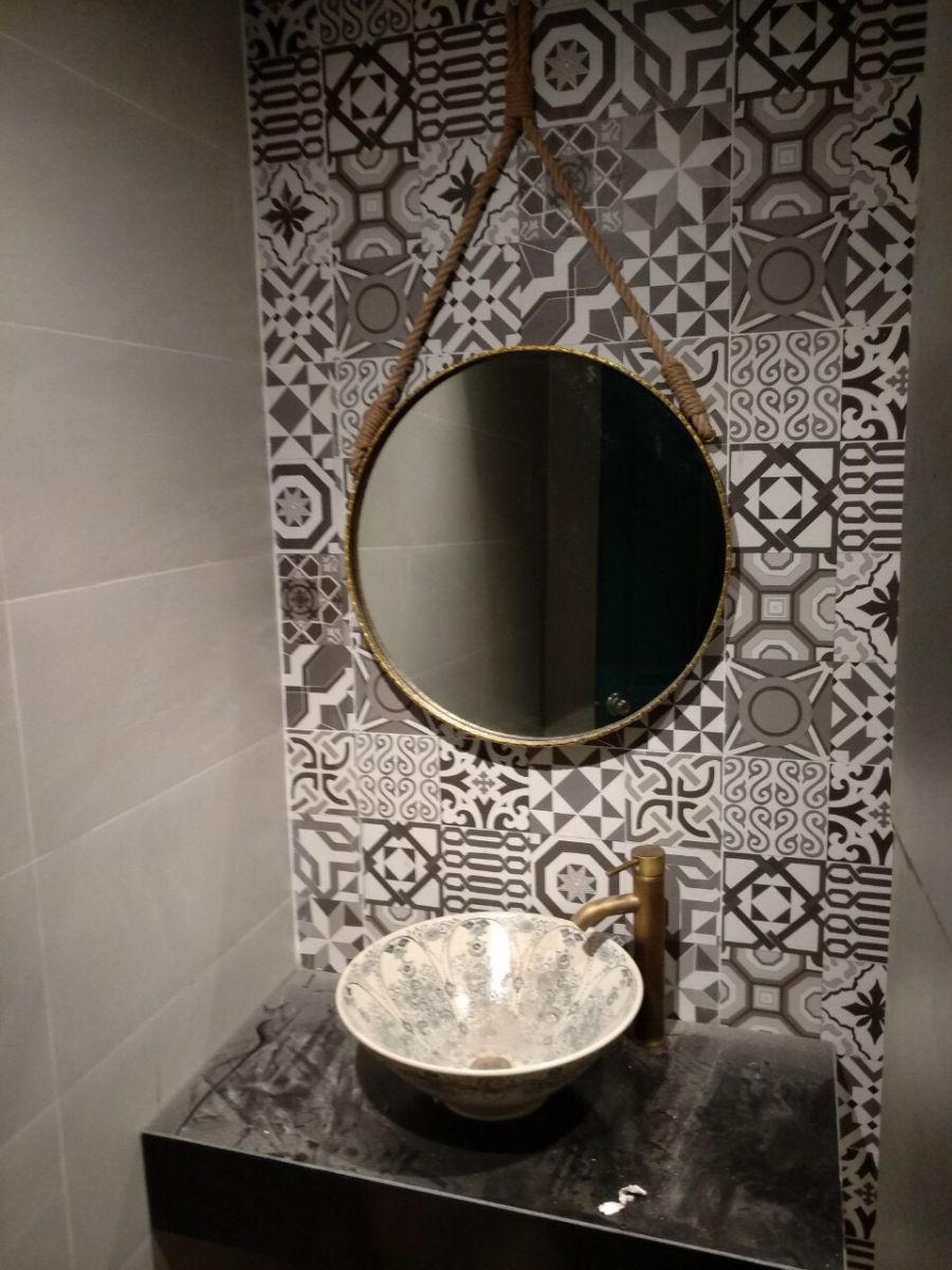 Gương phòng tắm decor tròn dây thừng treo tường nghệ thuật navado