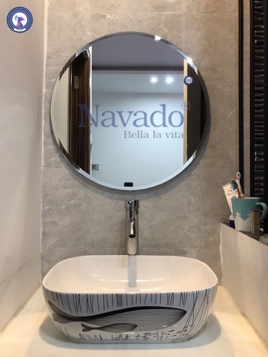 Gương phòng tắm tròn mài vát