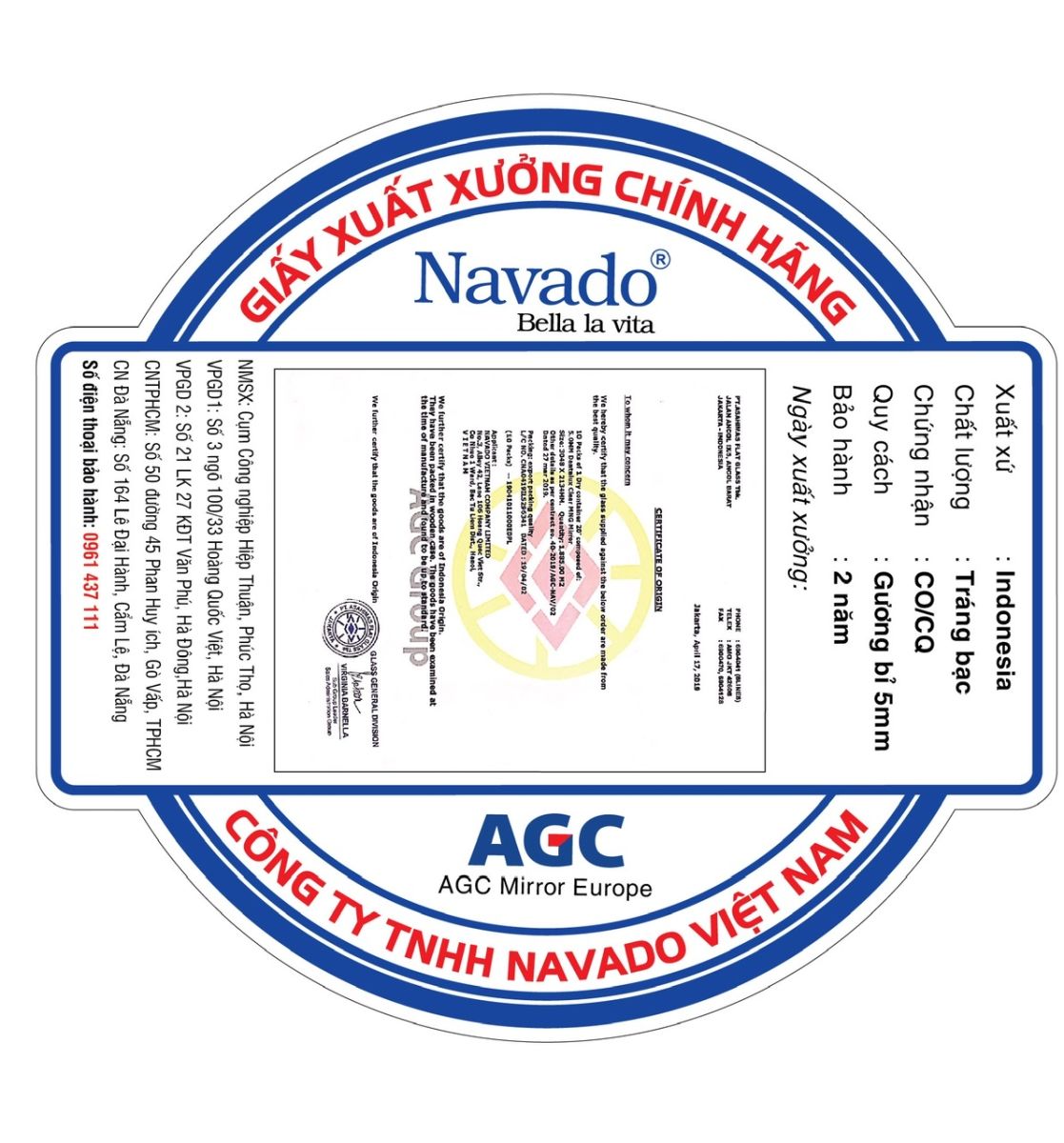 Nhận diện gương bỉ Navado chính hãng