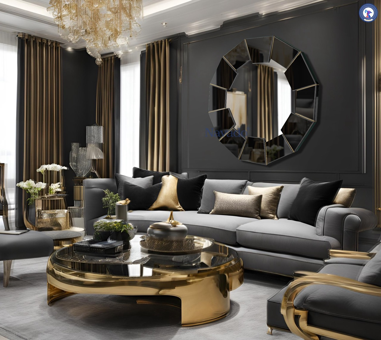 Gương nghệ thuật treo tường phòng khách01
